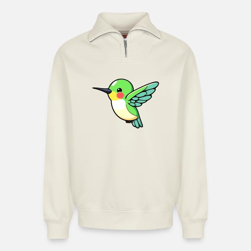 Kolibri - Relaxed Unisex Organic Half Zip Sweatshirt – von SPREAD - Naturweiß