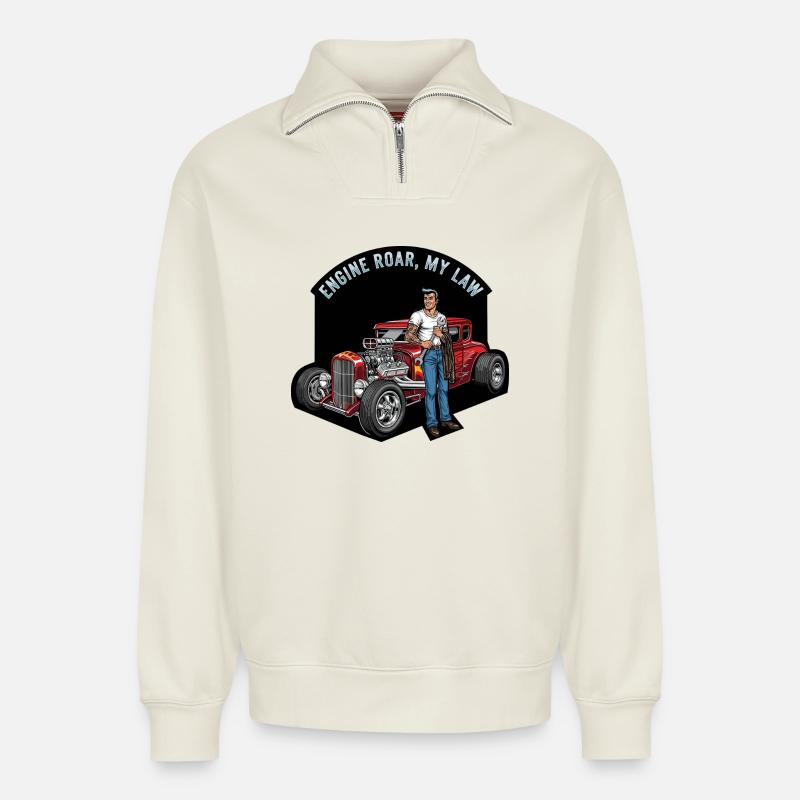 Hot engine and rebellious style - Relaxed Unisex Organic Half Zip Sweatshirt – by SPREAD - off white