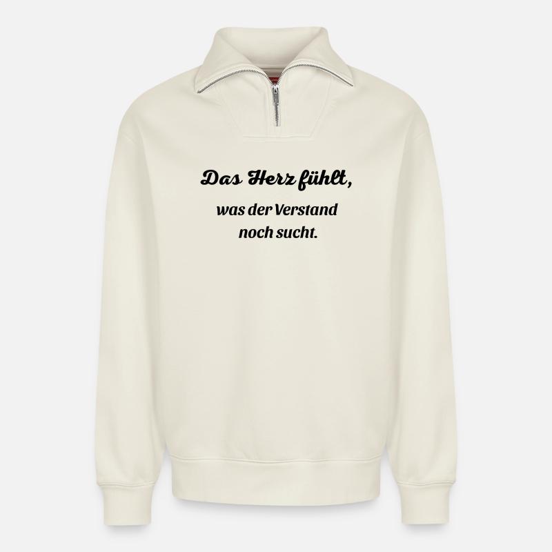 Das Herz fuehlt - Relaxed Unisex Organic Half Zip Sweatshirt – von SPREAD - Naturweiß