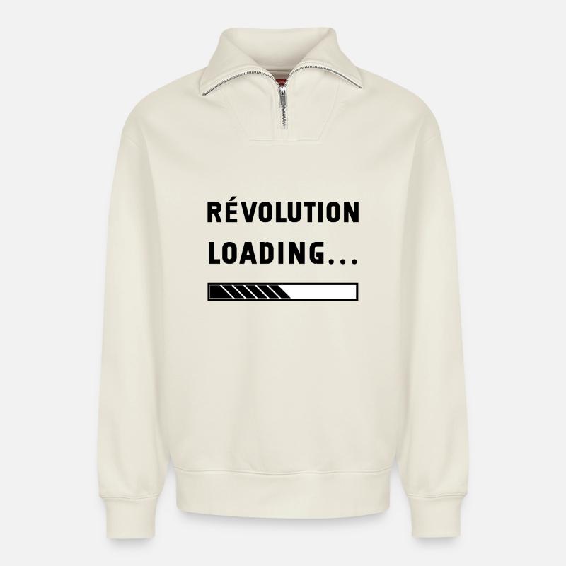 revolution loading - Sweat unisexe décontracté en coton biologique à demi-zip – de SPREAD - blanc cassé