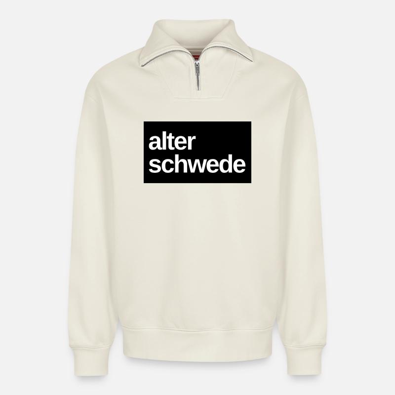 Alter Schwede Fun Design - Relaxed Unisex Organic Half Zip Sweatshirt – von SPREAD - Naturweiß