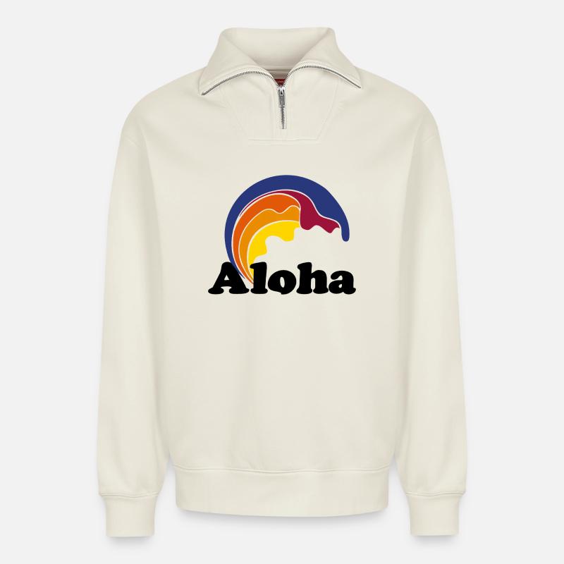 Aloha - Relaxed Unisex Organic Half Zip Sweatshirt – von SPREAD - Naturweiß