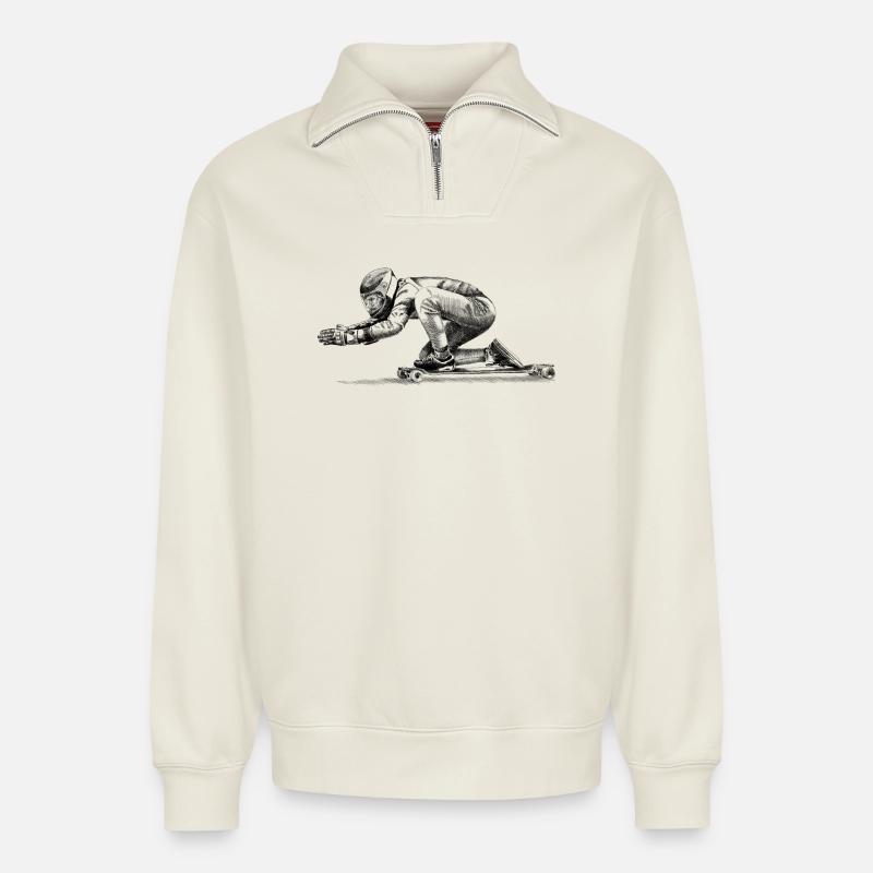 Longboard  - Relaxed Unisex Organic Half Zip Sweatshirt – von SPREAD - Naturweiß