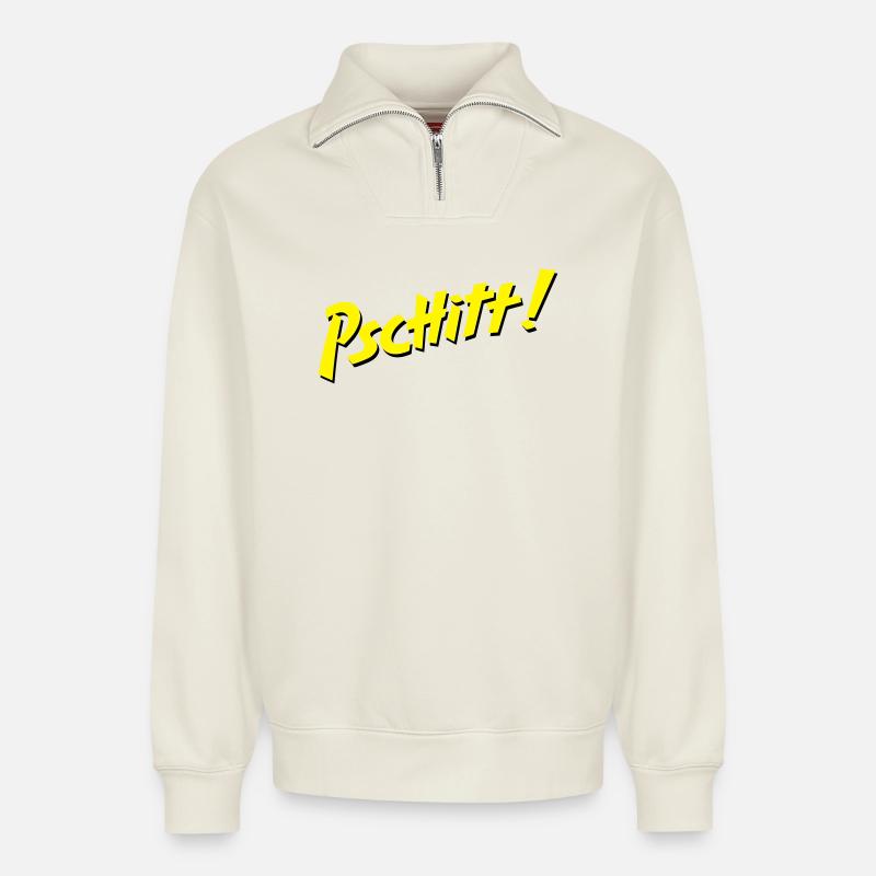 Pschitt Citron - Sweat unisexe décontracté en coton biologique à demi-zip – de SPREAD - blanc cassé