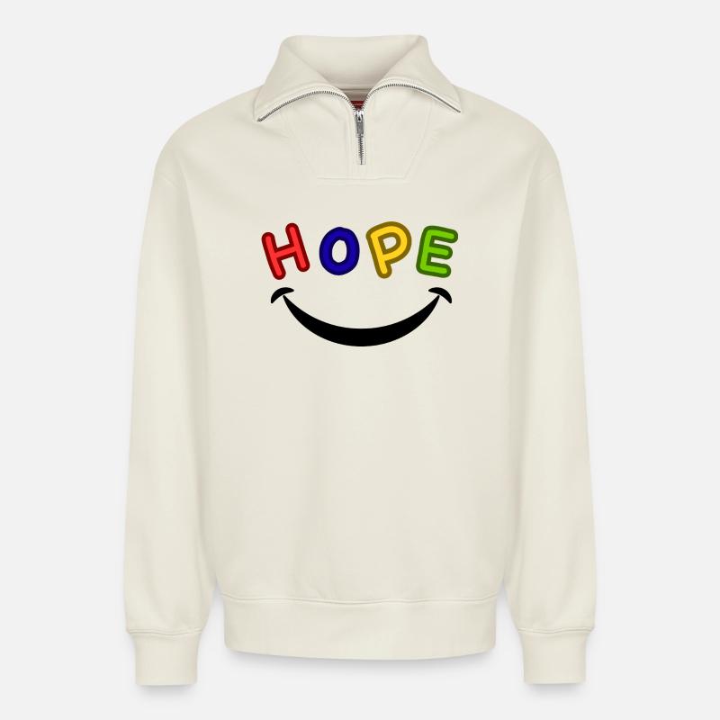 Hope - Relaxed Unisex Organic Half Zip Sweatshirt – by SPREAD - off white