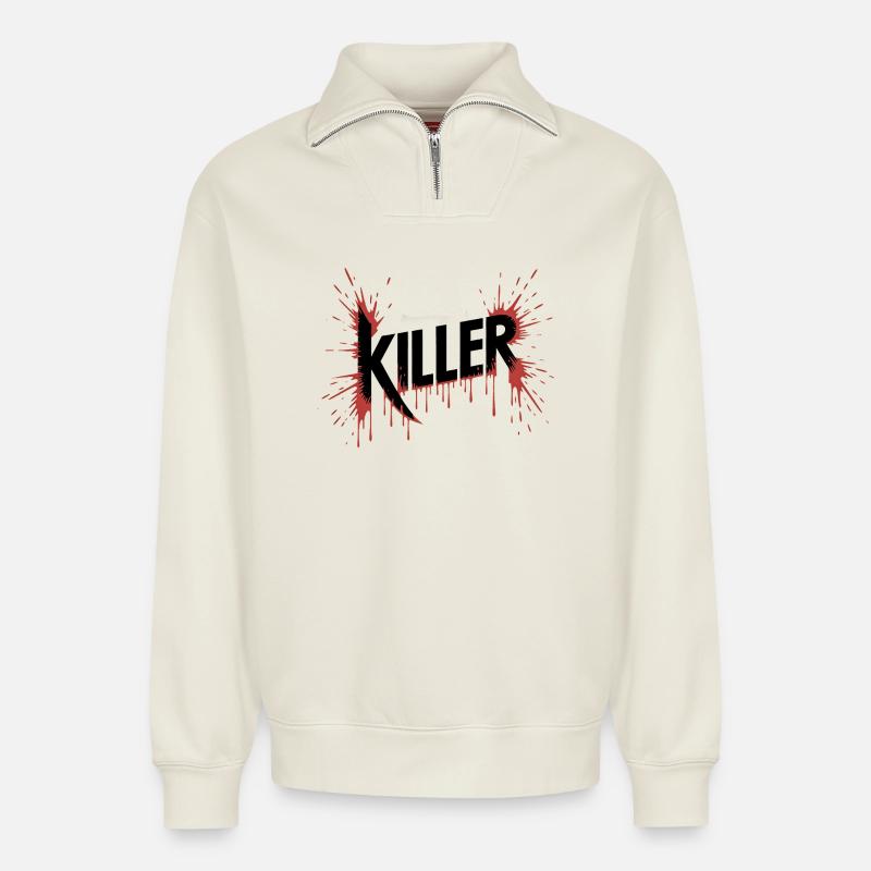 Killer - Killer Blood Design - Relaxed Unisex Organic Half Zip Sweatshirt – von SPREAD - Naturweiß