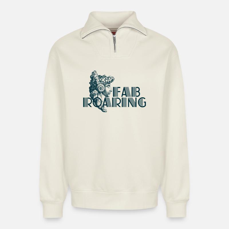FAB_ROARING - Relaxed Unisex Organic Half Zip Sweatshirt – by SPREAD - off white