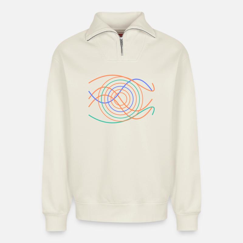 Abstraktes Wellendesign - Relaxed Unisex Organic Half Zip Sweatshirt – von SPREAD - Naturweiß