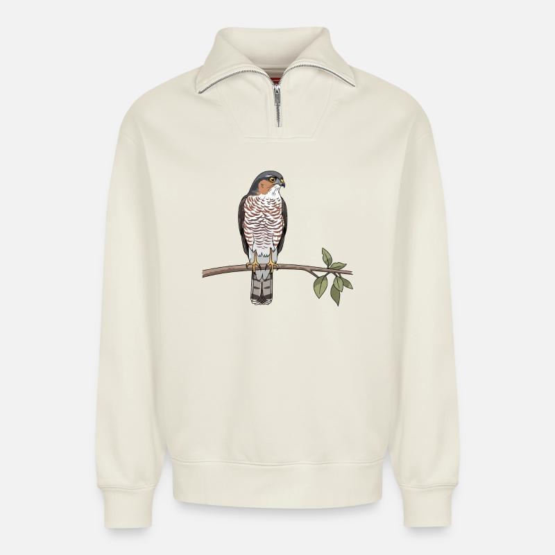 Sperber Greifvogel - Relaxed Unisex Organic Half Zip Sweatshirt – von SPREAD - Naturweiß