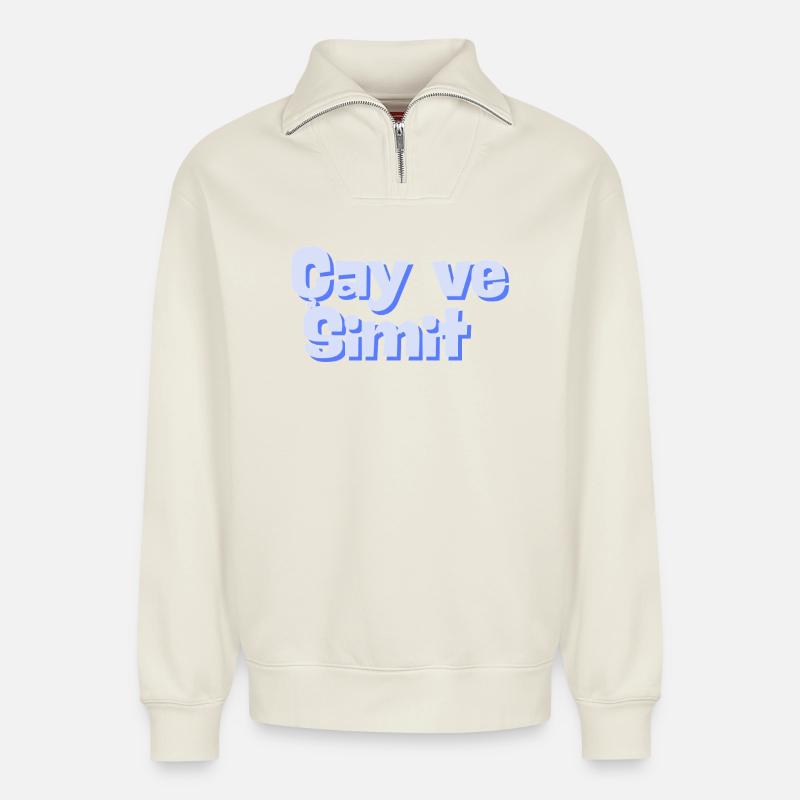 Cay et Simit - Sweat unisexe décontracté en coton biologique à demi-zip – de SPREAD - blanc cassé