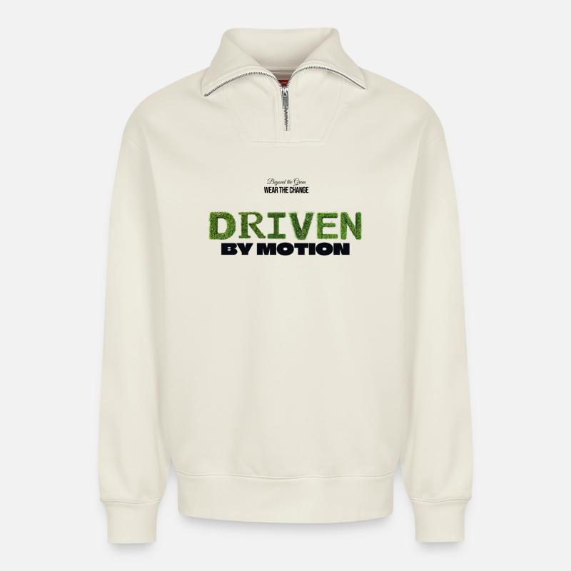 Driven by Motion - Relaxed Unisex Organic Half Zip Sweatshirt – by SPREAD - off white