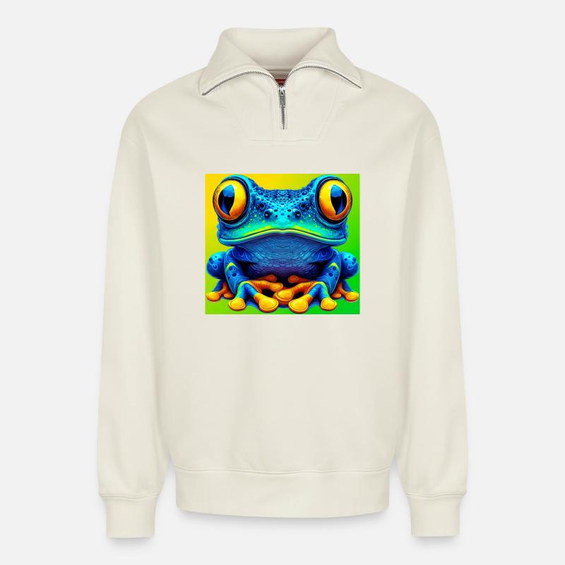 Frosch - Relaxed Unisex Organic Half Zip Sweatshirt – von SPREAD - Naturweiß