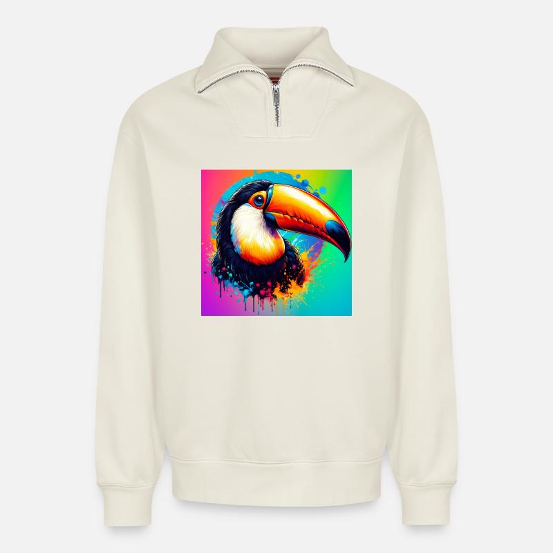 Tukan - Relaxed Unisex Organic Half Zip Sweatshirt – von SPREAD - Naturweiß