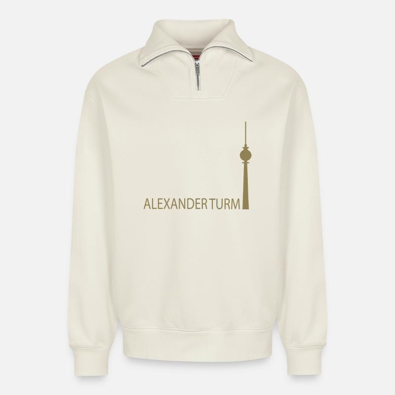 Witziger Berliner Fernsehturm Silhouette Parodie - Relaxed Unisex Organic Half Zip Sweatshirt – von SPREAD - Naturweiß