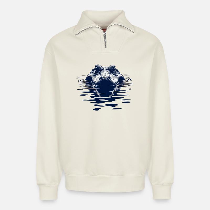 Alligator Krokodil - Relaxed Unisex Organic Half Zip Sweatshirt – von SPREAD - Naturweiß