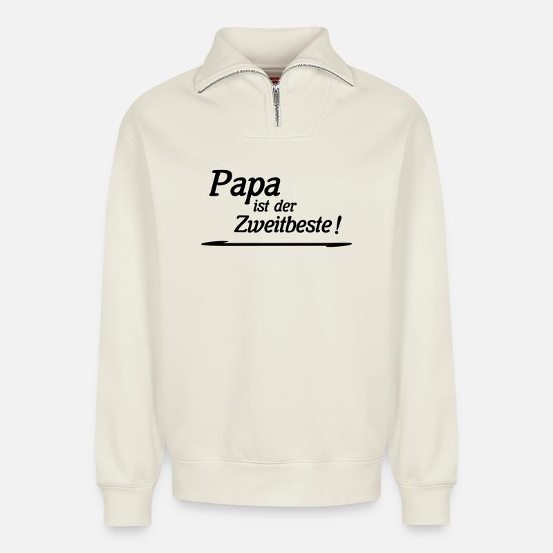 Dad is second best - Relaxed Unisex Organic Half Zip Sweatshirt – by SPREAD - off white