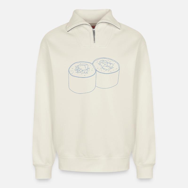 Sushi-Design - Relaxed Unisex Organic Half Zip Sweatshirt – von SPREAD - Naturweiß