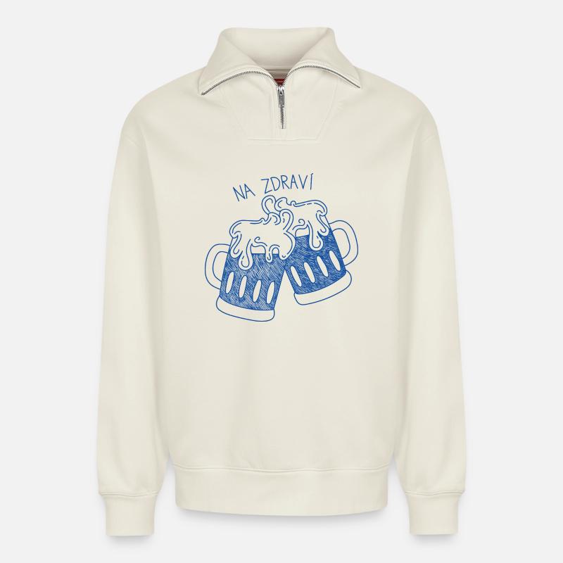 Biergläser mit Prost-Spruch - Relaxed Unisex Organic Half Zip Sweatshirt – von SPREAD - Naturweiß
