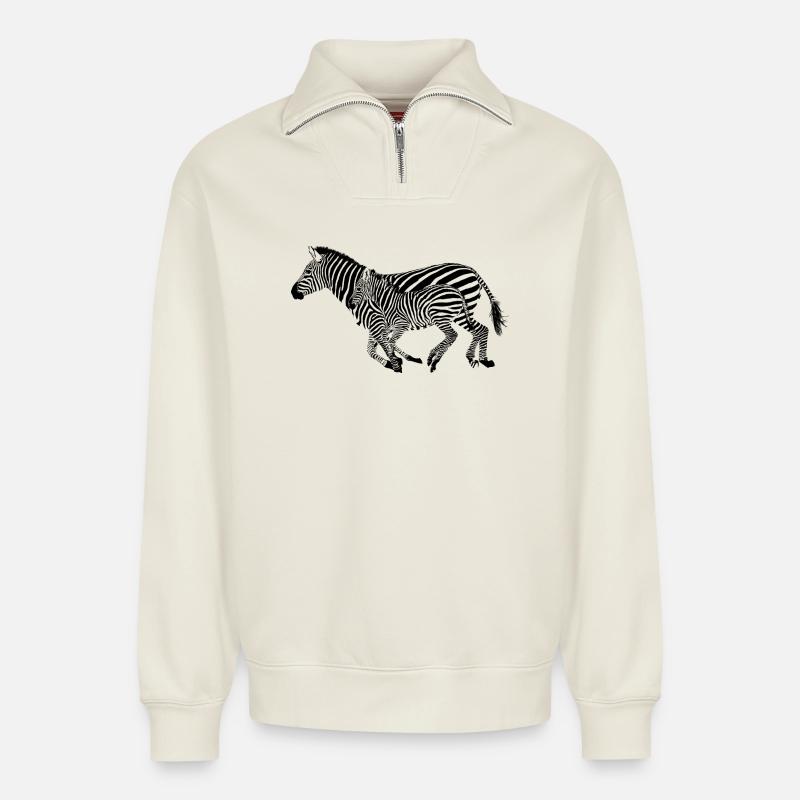 Zebra - Relaxed Unisex Organic Half Zip Sweatshirt – von SPREAD - Naturweiß