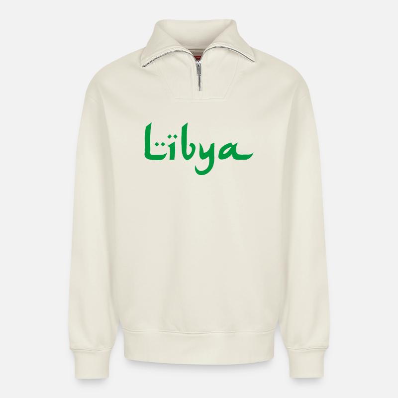 Libye Libyen - Sweat unisexe décontracté en coton biologique à demi-zip – de SPREAD - blanc cassé