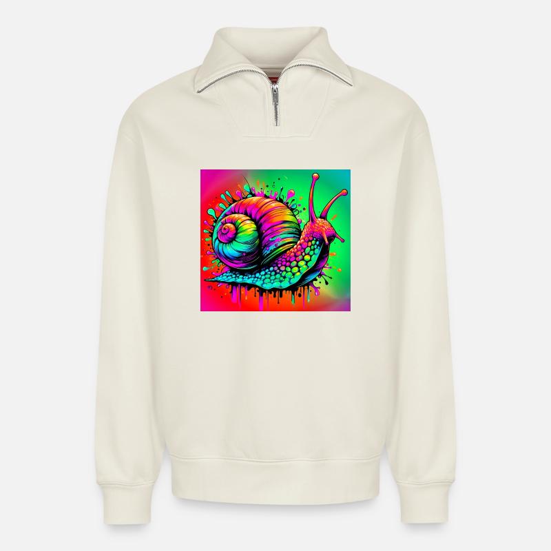Schnecke - Relaxed Unisex Organic Half Zip Sweatshirt – von SPREAD - Naturweiß