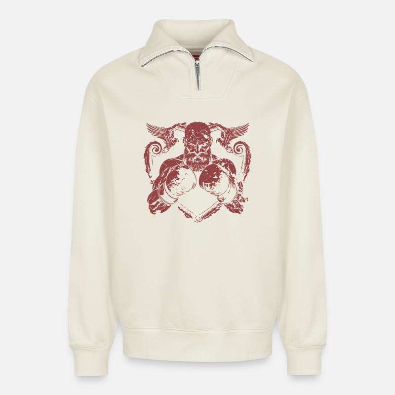wikinger-viking-boxing - Relaxed Unisex Organic Half Zip Sweatshirt – von SPREAD - Naturweiß