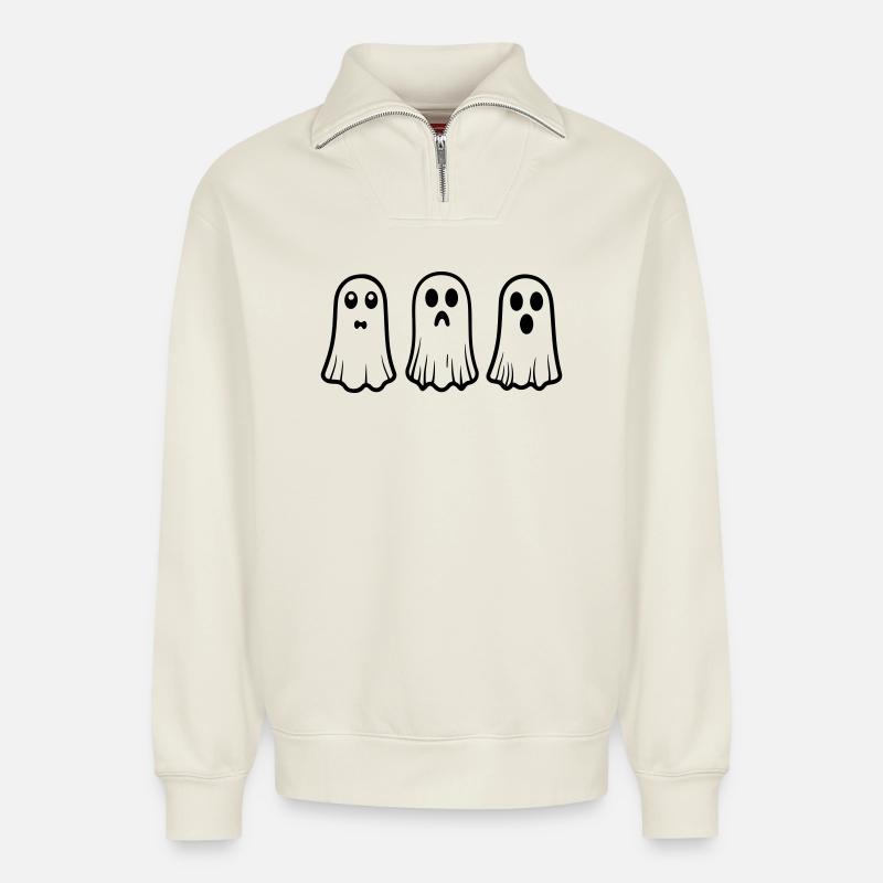 Geister - Relaxed Unisex Organic Half Zip Sweatshirt – von SPREAD - Naturweiß