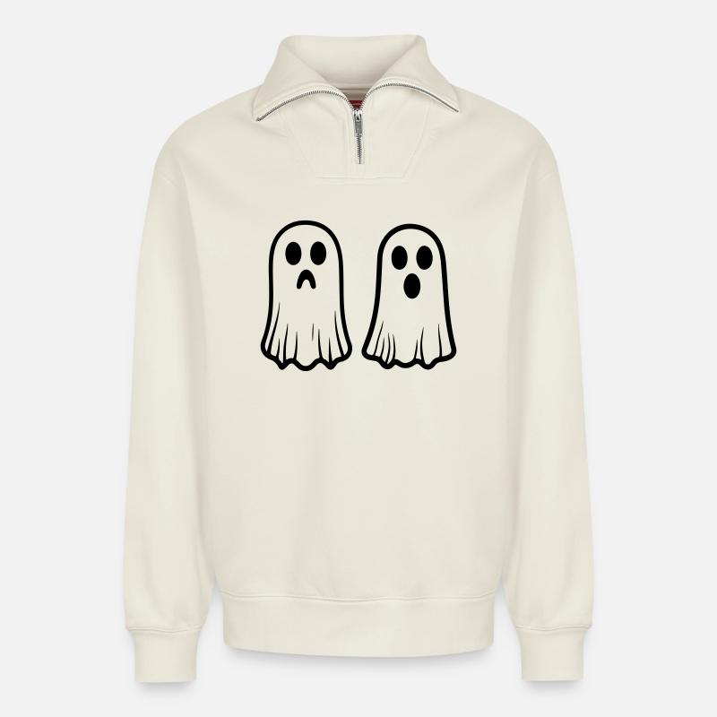 Alcool - Sweat unisexe décontracté en coton biologique à demi-zip – de SPREAD - blanc cassé