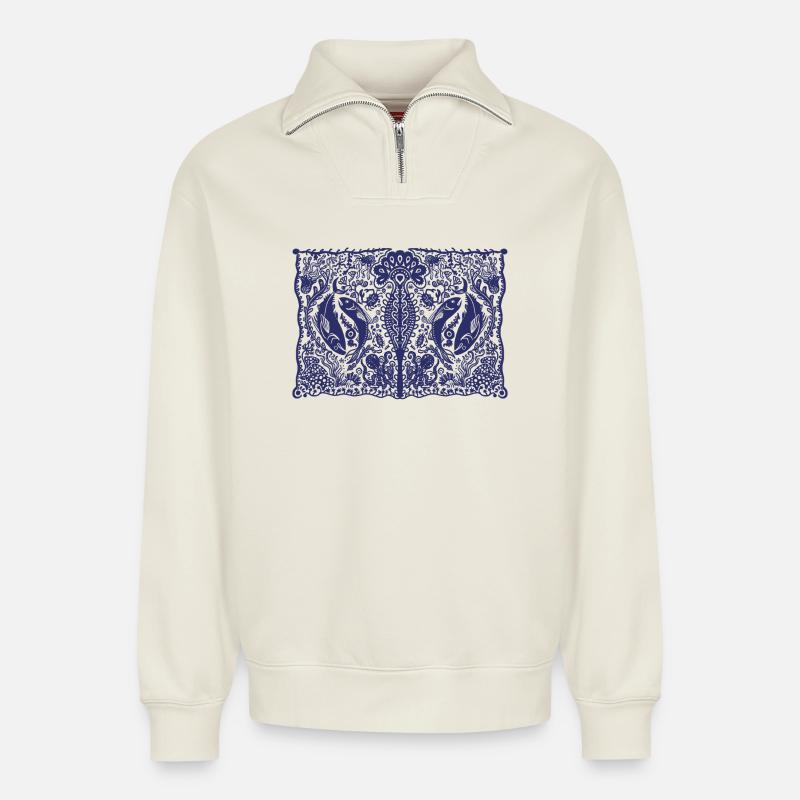Ocean_2 - Relaxed Unisex Organic Half Zip Sweatshirt – von SPREAD - Naturweiß