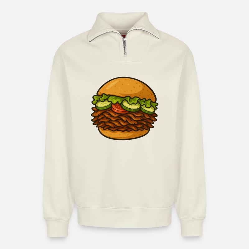 Kebab with everything - Relaxed Unisex Organic Half Zip Sweatshirt – by SPREAD - off white