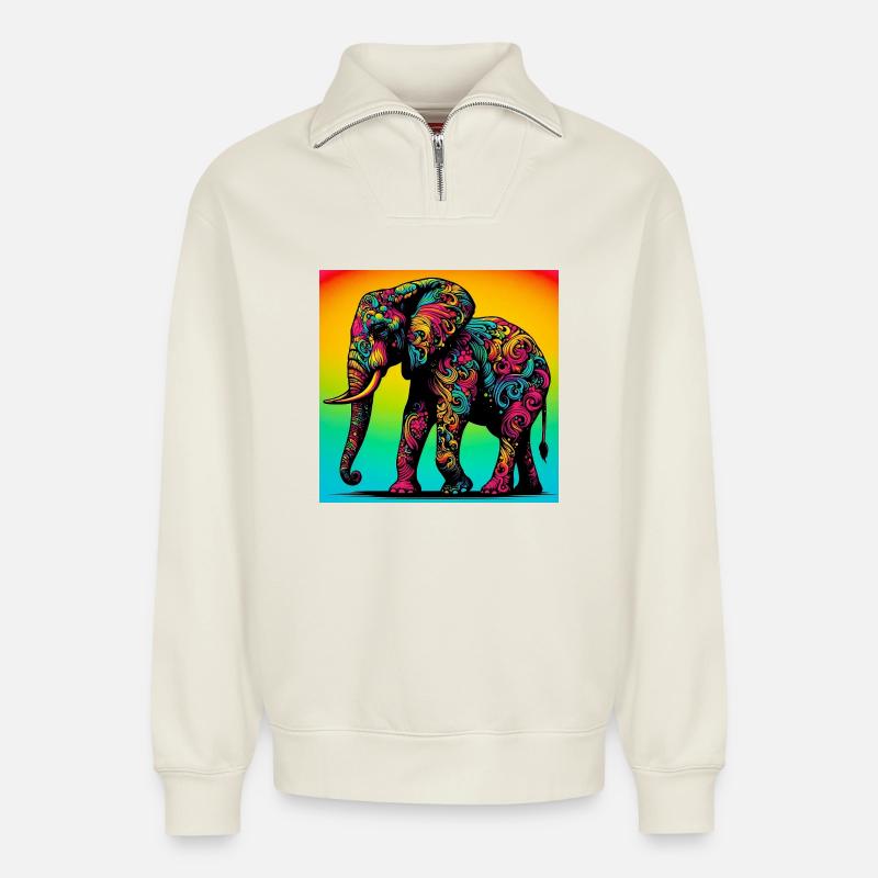 Elefant - Relaxed Unisex Organic Half Zip Sweatshirt – von SPREAD - Naturweiß