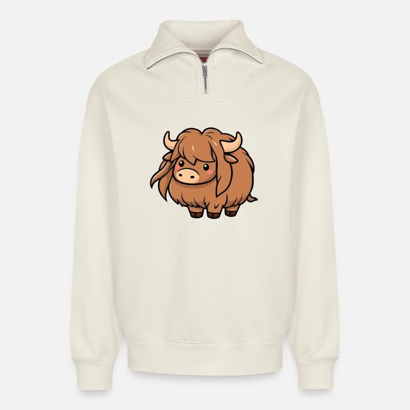 Yak - Relaxed Unisex Organic Half Zip Sweatshirt – von SPREAD - Naturweiß