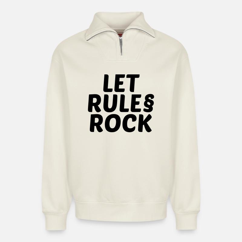 Rules Rock - Relaxed Unisex Organic Half Zip Sweatshirt – von SPREAD - Naturweiß