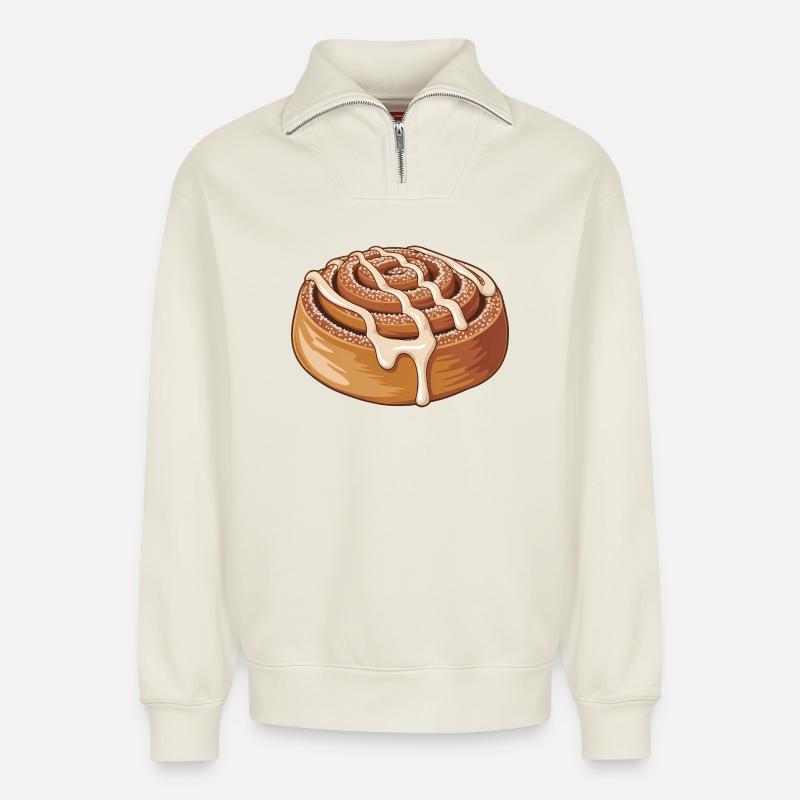 Süße Zimtschnecke - Relaxed Unisex Organic Half Zip Sweatshirt – von SPREAD - Naturweiß