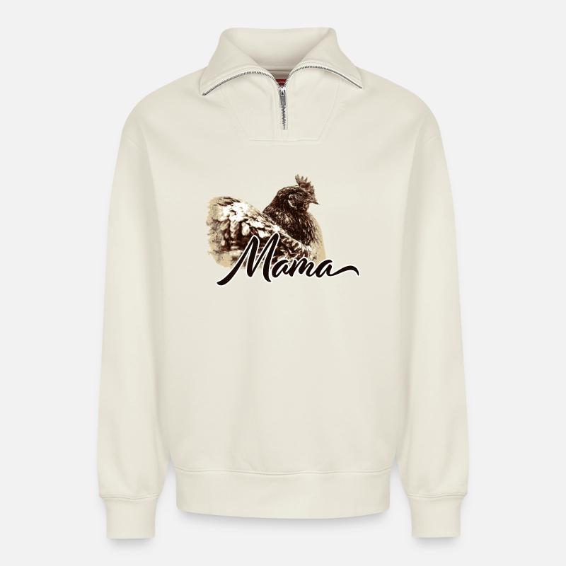 Charmante Huhn Illustration mit Mutter-Motiv - Relaxed Unisex Organic Half Zip Sweatshirt – von SPREAD - Naturweiß