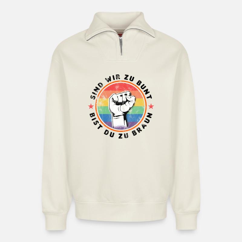 ZEICHEN SETZEN GEGEN RECHTS - Relaxed Unisex Organic Half Zip Sweatshirt – von SPREAD - Naturweiß