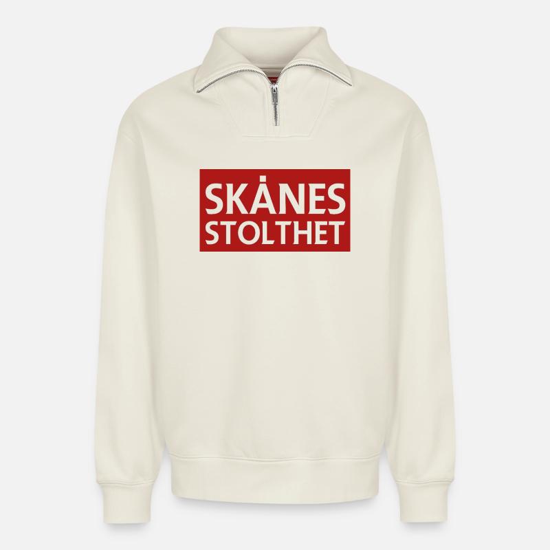 Der Stolz von Skåne - Relaxed Unisex Organic Half Zip Sweatshirt – von SPREAD - Naturweiß