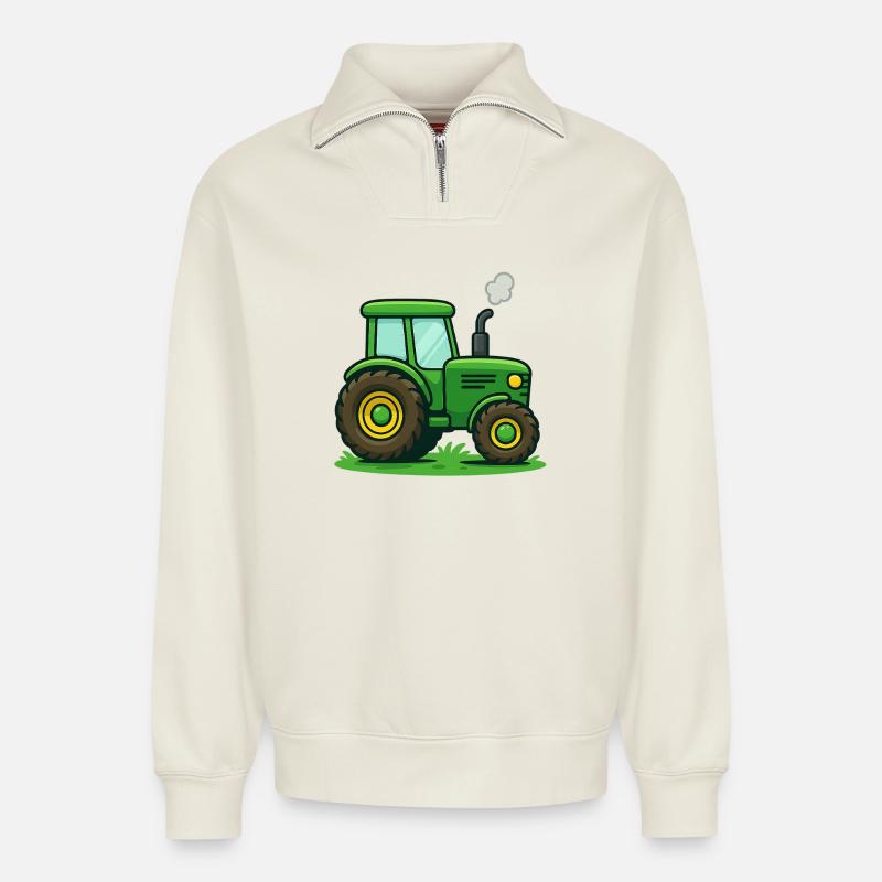 Traktor Kinder Geschenkidee - Relaxed Unisex Organic Half Zip Sweatshirt – von SPREAD - Naturweiß