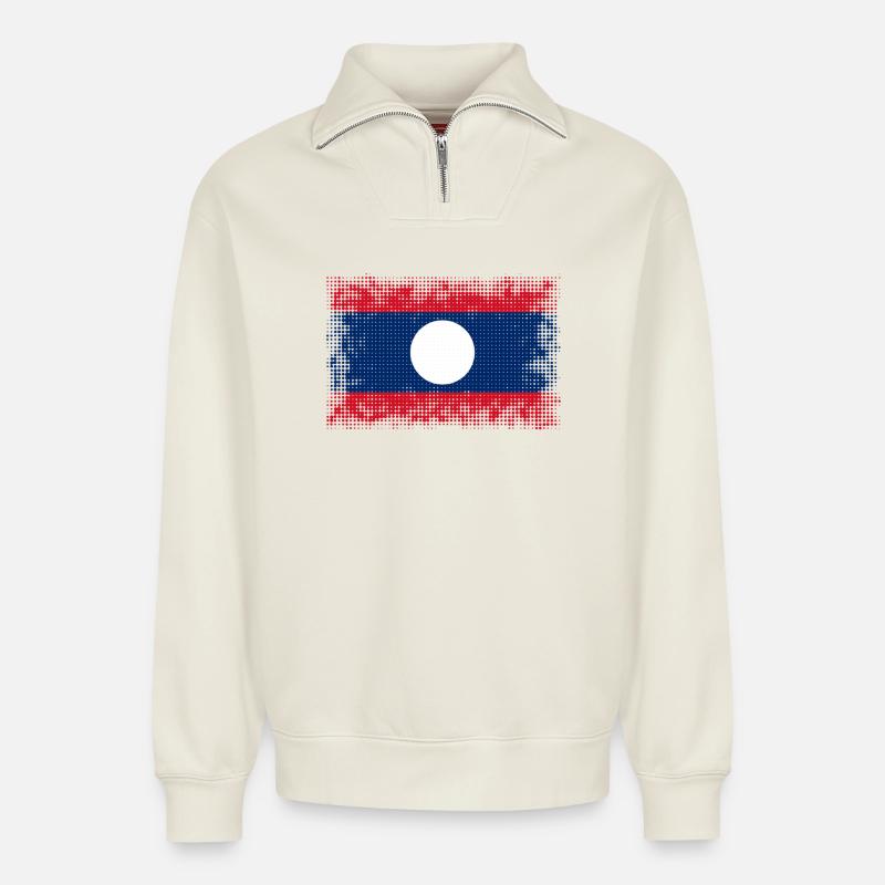 Laos - Relaxed Unisex Organic Half Zip Sweatshirt – von SPREAD - Naturweiß