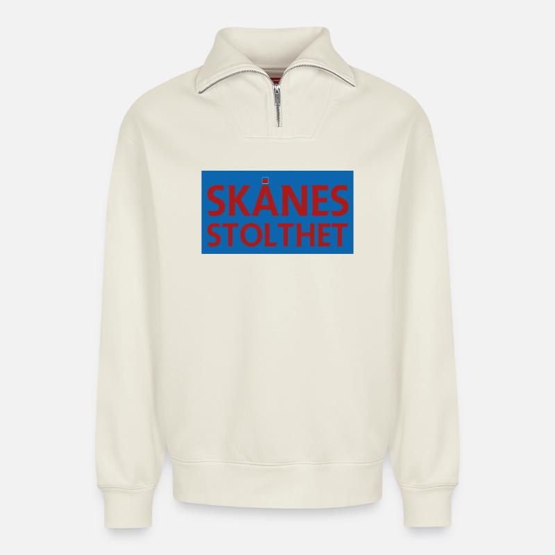 Skånes Pride-Emblem - Relaxed Unisex Organic Half Zip Sweatshirt – von SPREAD - Naturweiß