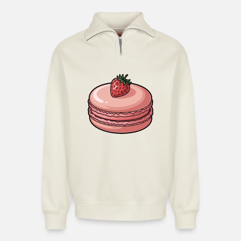 Erdbeer-Macaron-Dessert - Relaxed Unisex Organic Half Zip Sweatshirt – von SPREAD - Naturweiß