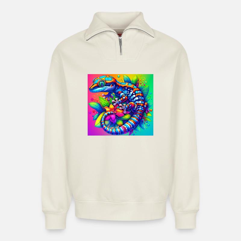 Gecko - Relaxed Unisex Organic Half Zip Sweatshirt – von SPREAD - Naturweiß