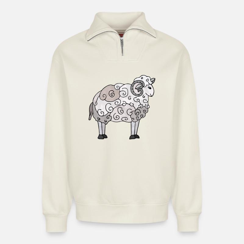 Widder - Relaxed Unisex Organic Half Zip Sweatshirt – von SPREAD - Naturweiß