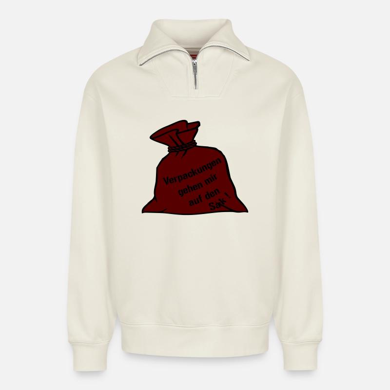 Packaging - Relaxed Unisex Organic Half Zip Sweatshirt – by SPREAD - off white