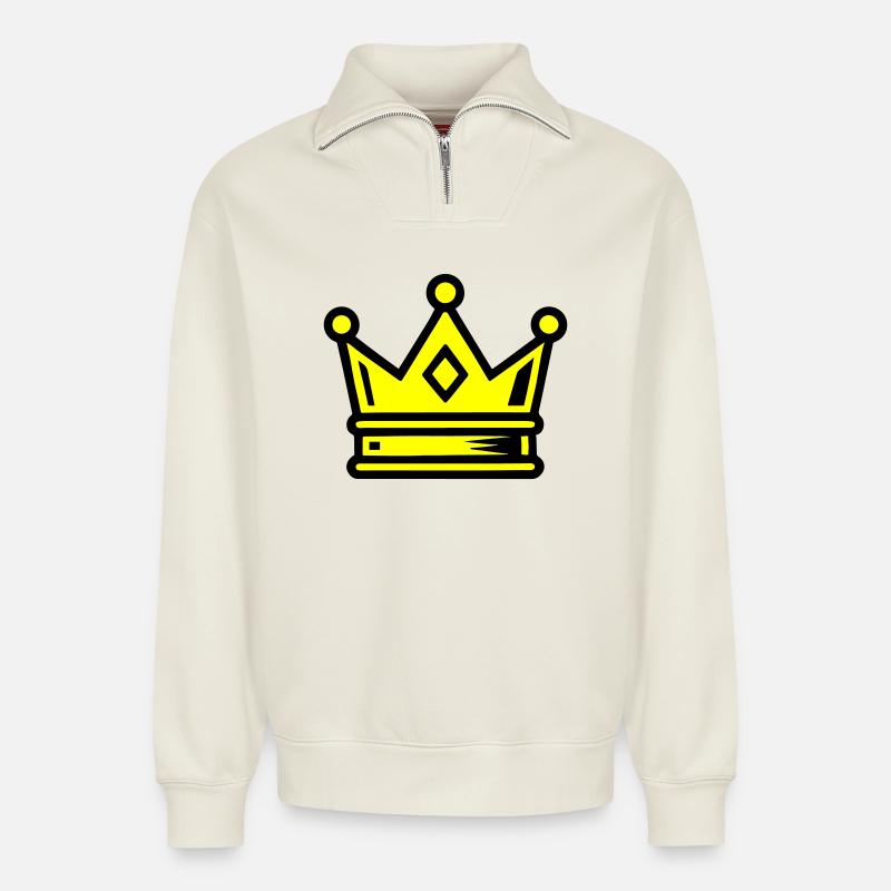 Symbole de la couronne - Sweat unisexe décontracté en coton biologique à demi-zip – de SPREAD - blanc cassé