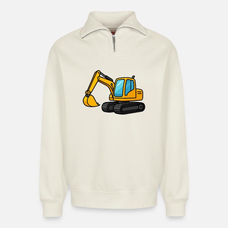 Miniaturbagger Illustration - Relaxed Unisex Organic Half Zip Sweatshirt – von SPREAD - Naturweiß