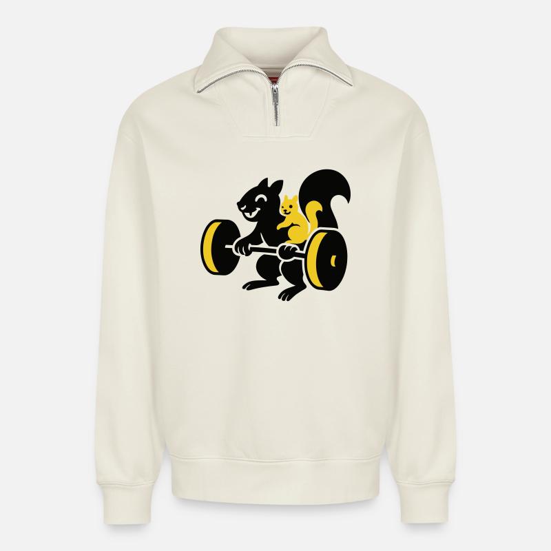 Power-Hörnchen - Relaxed Unisex Organic Half Zip Sweatshirt – von SPREAD - Naturweiß