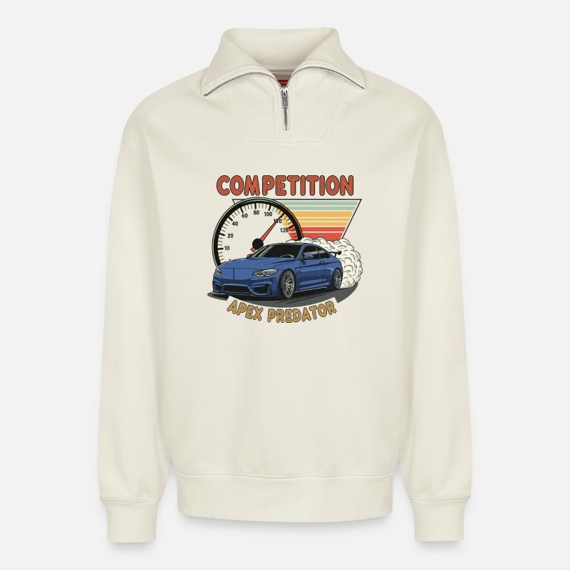 Competition Drift Car - Relaxed Unisex Organic Half Zip Sweatshirt – by SPREAD - off white