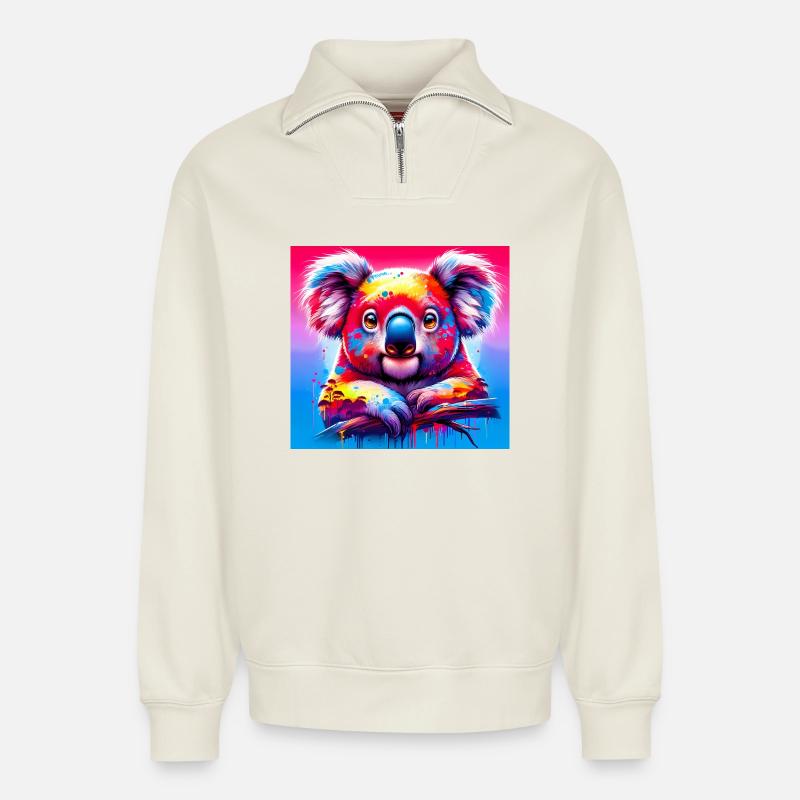 Koala - Relaxed Unisex Organic Half Zip Sweatshirt – by SPREAD - off white