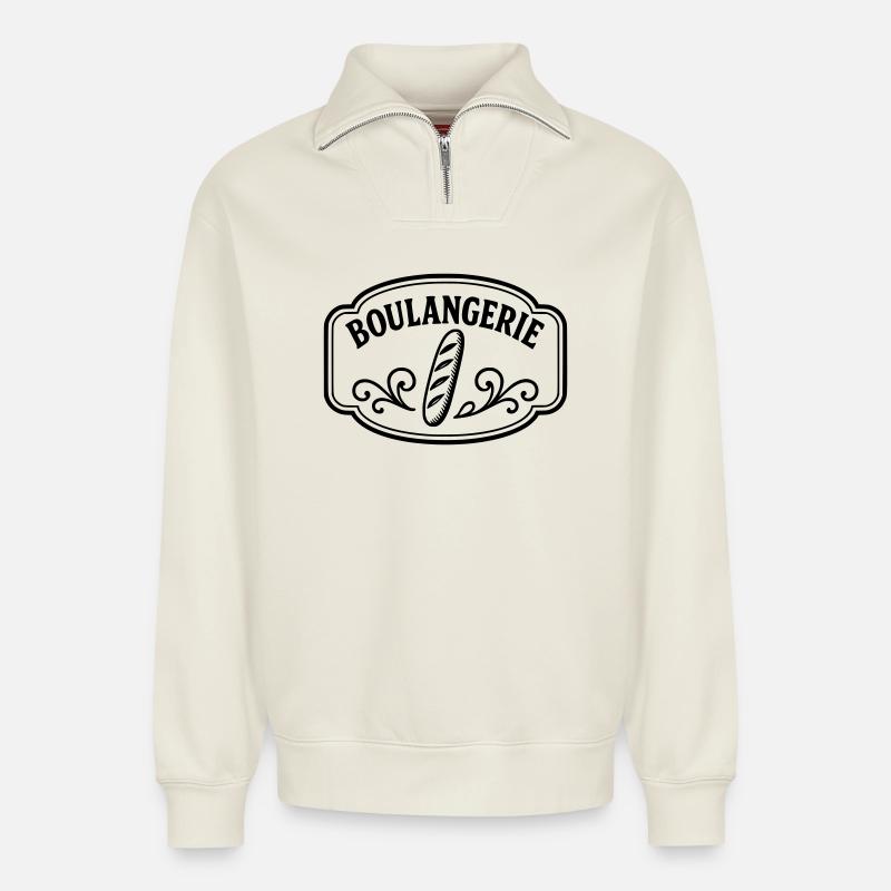Bäckerei - Relaxed Unisex Organic Half Zip Sweatshirt – von SPREAD - Naturweiß